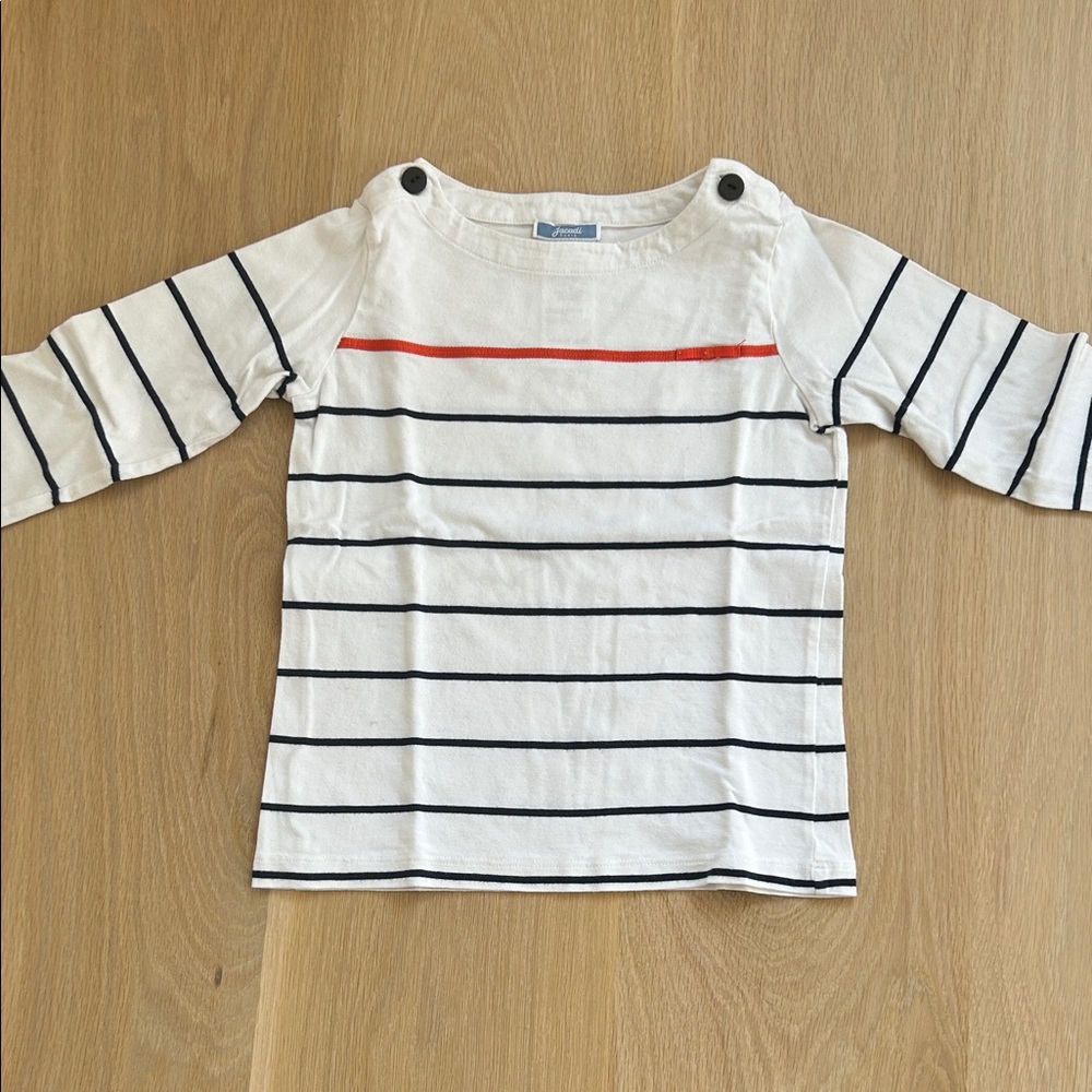 Jacadi Cream and Blue Striped Long Sleeve Tee